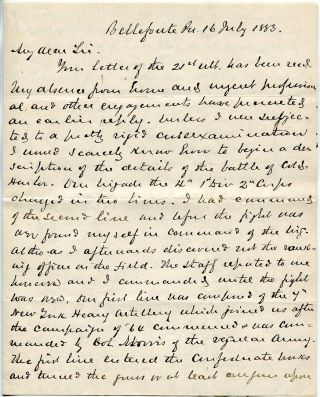 Civil War Union General James Beaver Als Signed Letter Re Battle Of Cold Harbor