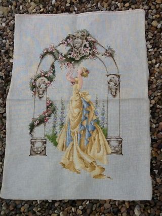 Vintage Garden Bower Crinoline Lady Unfinished Tapestry.  22 X 13 Inches.