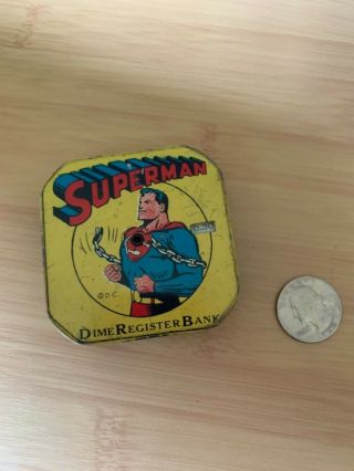 Vintage Mini Tin Superman Dc Dime Register Bank