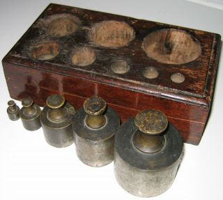 Vintage Apothecary Weight Set Solid Wood Block Box Antique Pharmacy Scale Parts