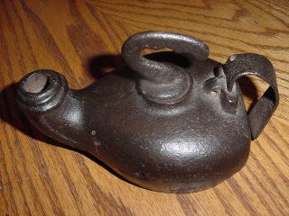 Very Rare A C Wells Single Torch Miners Cast Iron Oil Lamp