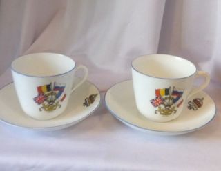Paragon,  Antique,  Ww1,  (1914 - 1918),  Two Cups & Saucers With The Allied Flags