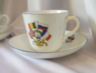PARAGON,  ANTIQUE,  WW1,  (1914 - 1918),  TWO CUPS & SAUCERS WITH THE ALLIED FLAGS 2