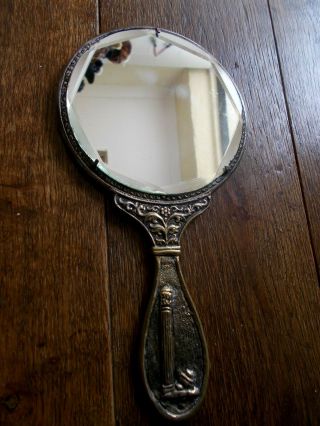 ANTIQUE HAND HELD MIRROR DIAMOND CUT GLASS ROMAN TEMPLE & COLUMNS GRAND TOUR ? 3