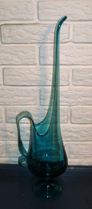 19 " Mid Century Modern Viking Stretch Glass Candle Holder Pitcher / Vase