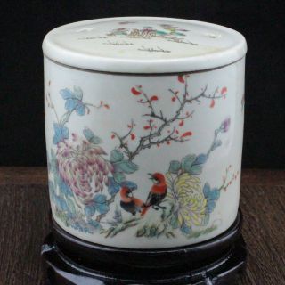 China Old Hand - Carved Porcelain Famille Rose Bird & Flower Cricket Cans C01