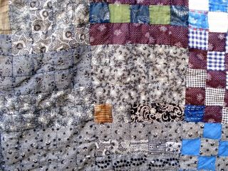 Antique vtg 1800 ' s Postage stamp Quilt Top hand stitched calico w handwritining 6