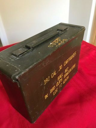 Vintage Military Metal Ammo Box Can For 192.  30 Cal Cartridges,  Ball M2,  Lc42634