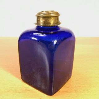 Antique Imperial Russian,  Early 19th C,  Cobalt Blue Glass Square Tea Caddy