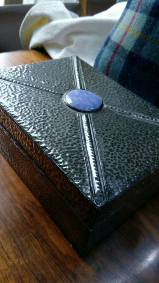 Large Arts and Crafts Pewter Jewellery / Trinket Box,  Large blue ruskin 3