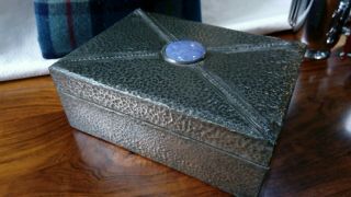 Large Arts and Crafts Pewter Jewellery / Trinket Box,  Large blue ruskin 5