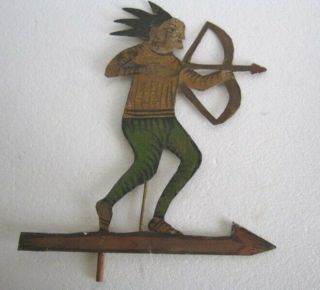 Vintage Old Iron Weather Vane Man With Bow And Arrow,  Embossed Weathervane.