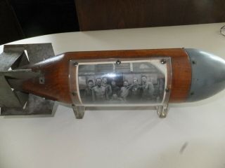 Wwii " Trench Art Bomb (wood And Metal) (1945 England) (8 - Man Air Crew)