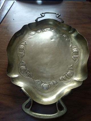 Antique 1900s Art Nouveau Solid Brass Tray Signed Js&s Joseph Sankey & Sons