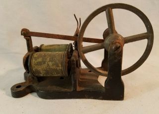 Antique Late 1800 ' s Small Electric Reciprocal Motor W Cast Iron Base 7