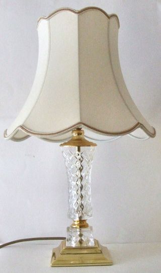 A Crystal And Brass Table Lamp With White Silk Shade - Wired &