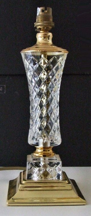 A CRYSTAL AND BRASS TABLE LAMP with WHITE SILK SHADE - WIRED & 2