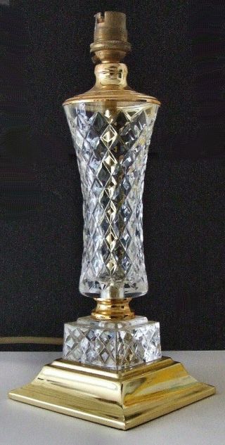 A CRYSTAL AND BRASS TABLE LAMP with WHITE SILK SHADE - WIRED & 3