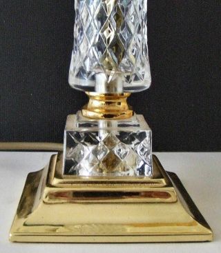 A CRYSTAL AND BRASS TABLE LAMP with WHITE SILK SHADE - WIRED & 5
