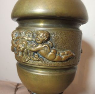 antique ornate gilt bronze figural cherub demonic electric table lamp brass 10