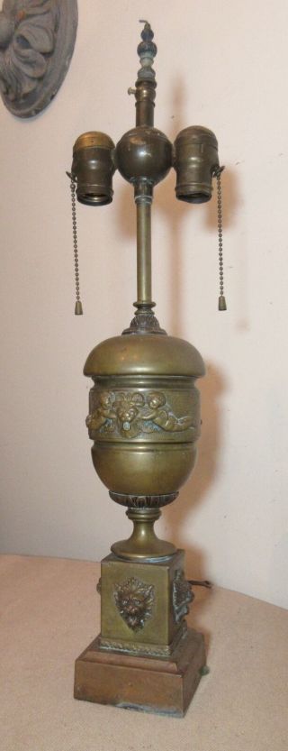 Antique Ornate Gilt Bronze Figural Cherub Demonic Electric Table Lamp Brass
