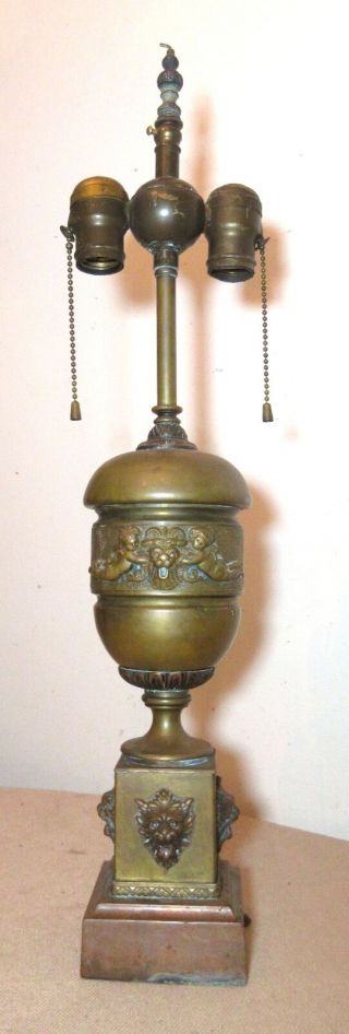 antique ornate gilt bronze figural cherub demonic electric table lamp brass 2
