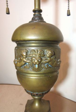 antique ornate gilt bronze figural cherub demonic electric table lamp brass 4