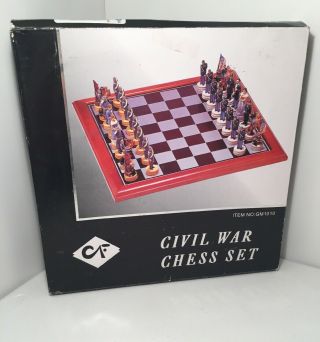 C&f Trading Civil War Chess Set Gm1010 Oakwood Board 15.  75” X 15.  75”