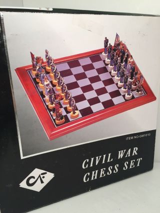 C&F Trading Civil War Chess Set GM1010 Oakwood Board 15.  75” x 15.  75” 3