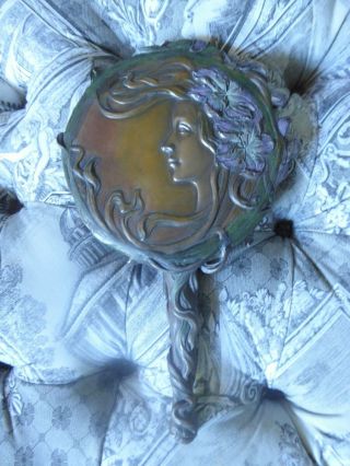 Vintage Art Nouveau Style Copper Hand Mirror Piece