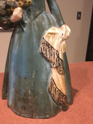 Old RARE Cast Iron Doorstop Woman With Flowers and Shawl 2