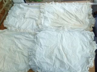 4 Antique Victorian/edwardian Linen And Lace Rounded Pillow Cases