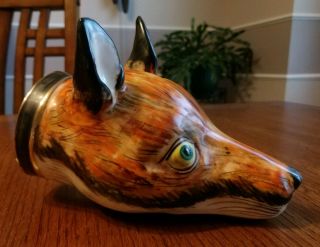 Antique Fox Head Stirrup Cup Or Wall Pocket Marked Italy 7 " Long