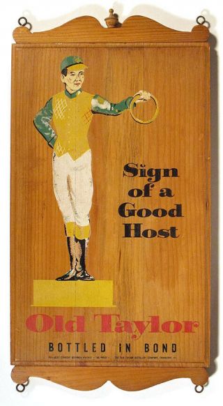 1950s Scarce Old Taylor Kentucky Bourbon Whiskey Wooden Sign Lawn Jockey Liquor