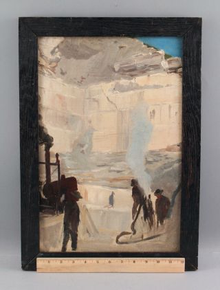 Antique American Western California Klamath Mountains Mining Quarry Oil Painting 2