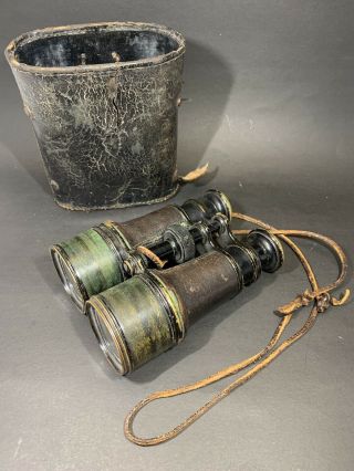 Antique Ww1 Era Lemaire Fabt Paris Brass Military Field Binoculars