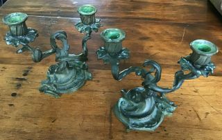 Pair Gilt Bronze French 18th C.  Louis Xv Style Candelabra Candlestick
