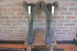 Art Nouveau Carved Wood Rose Wall Sconce Light Fixtures; Architectural Salvage