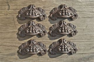 A Set Of 6 Small Victorian Acanthus Cast Iron Drawer Pull Furniture Handles Al8