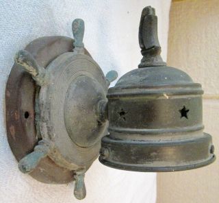 Antique Nautical Maritime Copper Ship & Helm Wheel Wall Sconce Light Fixture 6