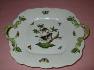 Herend Hungary Porcelain Rothschild Bird Square Cake Plate Tray Dish 430