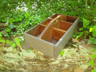 Vtg Antique Primitive Wooden Paint Carrier Nail Tote Tool Box Rustic Farm Caddy