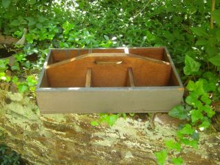 Vtg Antique Primitive Wooden Paint Carrier Nail Tote Tool Box Rustic Farm Caddy 3