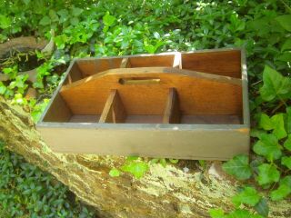 Vtg Antique Primitive Wooden Paint Carrier Nail Tote Tool Box Rustic Farm Caddy 4