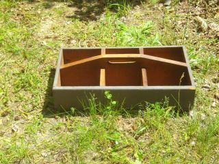 Vtg Antique Primitive Wooden Paint Carrier Nail Tote Tool Box Rustic Farm Caddy 7