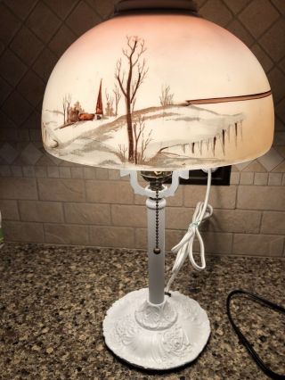 Pittsburgh? Obverse Not Reverse Painted Vintage Antique Boudoir Lamp