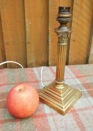 Antique Early 20th C.  Corinthian Column Brass Lamp Base 9.  5 " (h)