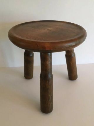 Vintage Primitive Farmhouse Wooden Turned Wood Milking Foot Stool Small 9.  5 " T