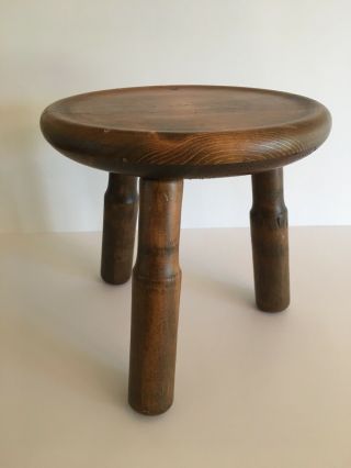 Vintage Primitive Farmhouse Wooden Turned Wood Milking Foot Stool Small 9.  5 