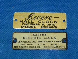 Vintage Grandfather Hall Electric Clock Revere Bennington Name Plate Emblem